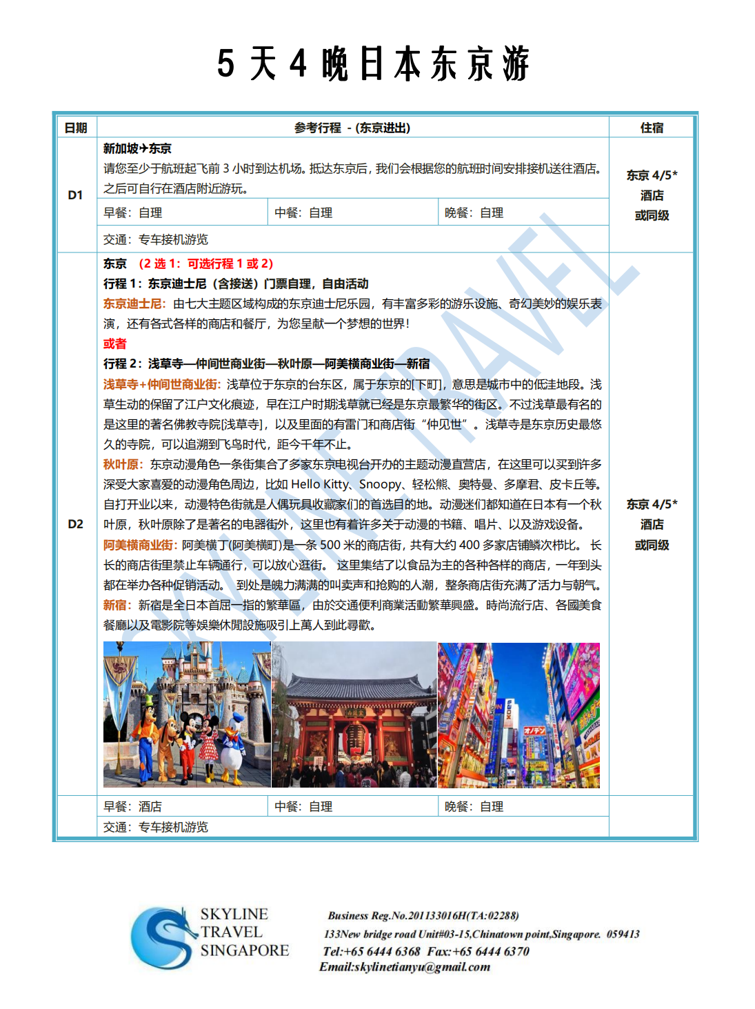 【日本】5 天 4 晚日本东京游-新加坡天宇旅游
